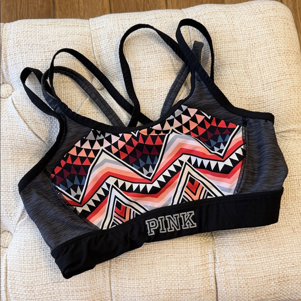 PINK Victoria's Secret Geometric Sports Bra - Black and Red M